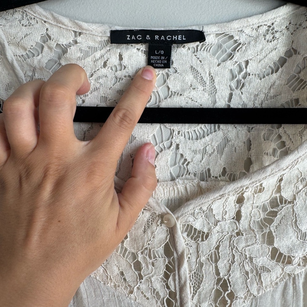 Zac & Rachel Lace Boho Peasant Top Cream Crochet Blouse Romantic Cottagecore L - Picture 3 of 5
